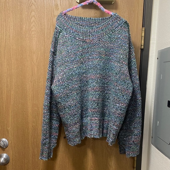 Free People cotton candy Multicolor Speckled Crewneck Sweater XL - Picture 5 of 8